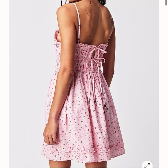 Free People Gabby Mini Dress Pink Floral Print A Line Pockets Sz M NEW - Picture 2 of 15